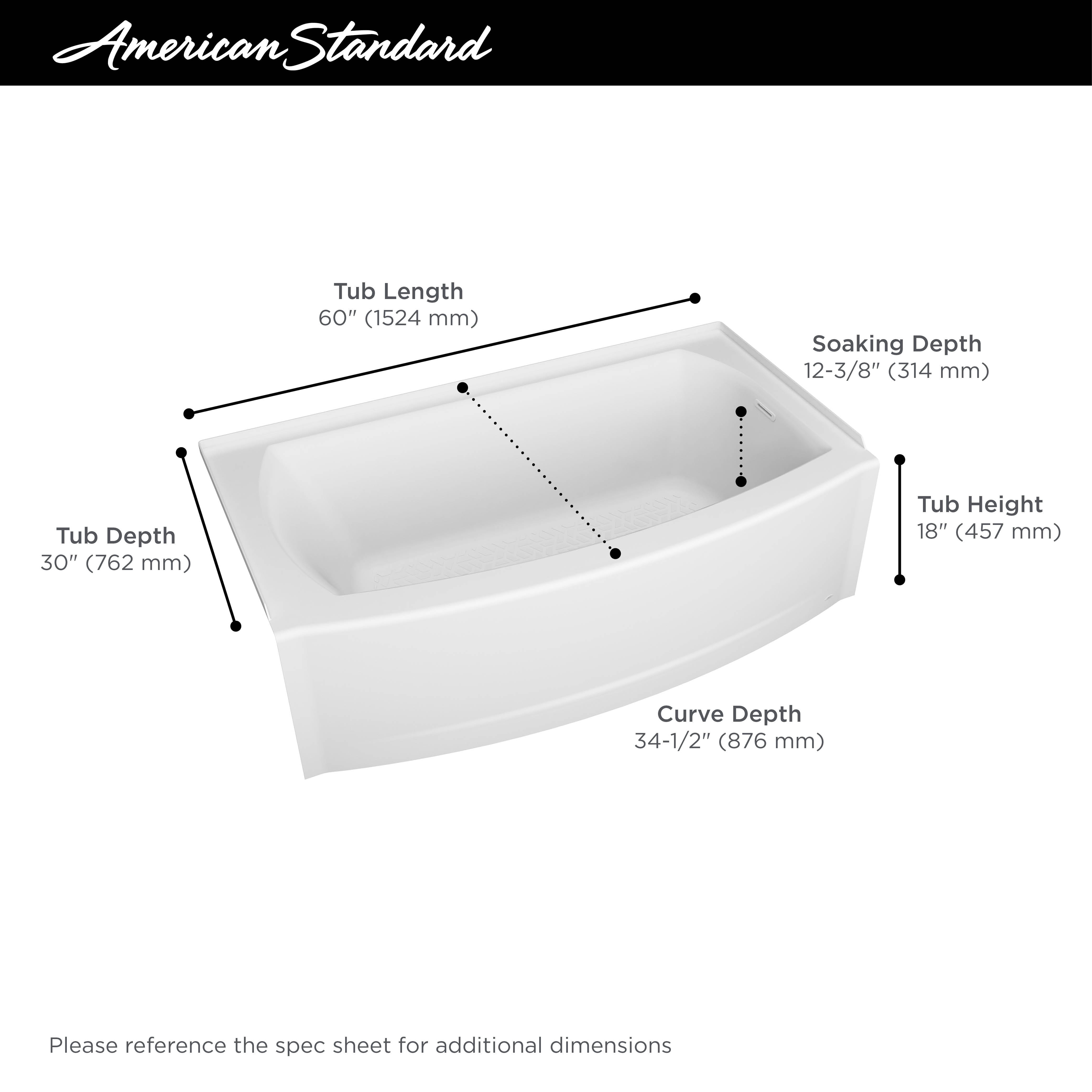 Ovation Curve™ 5x30-inch Integral Apron Bathtub with Right-hand Outlet with Deep Soak Drain